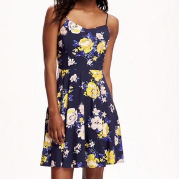 OLD NAVY Woven Cami Grey Floral Defined Waist Spaghetti Strap Dress L - Picture 1 of 16